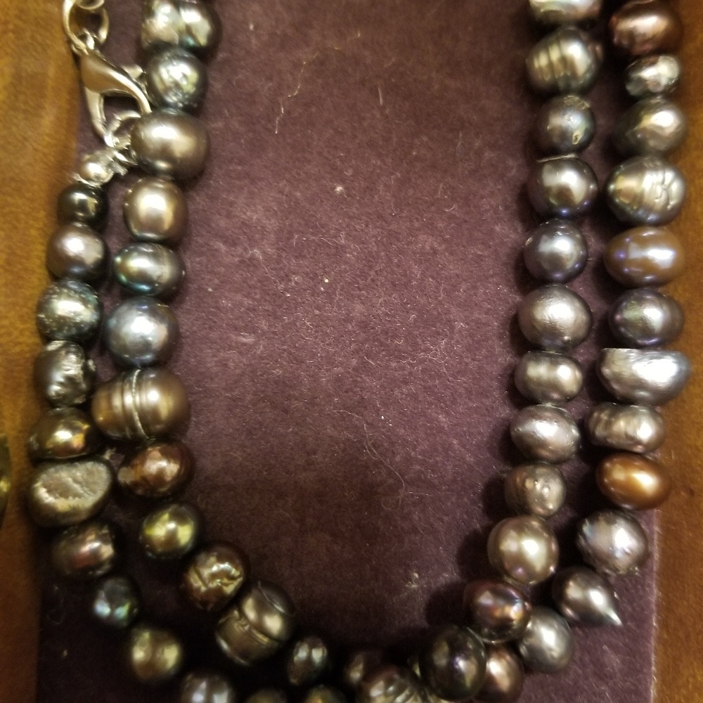Cool tone pearl necklace and earrings